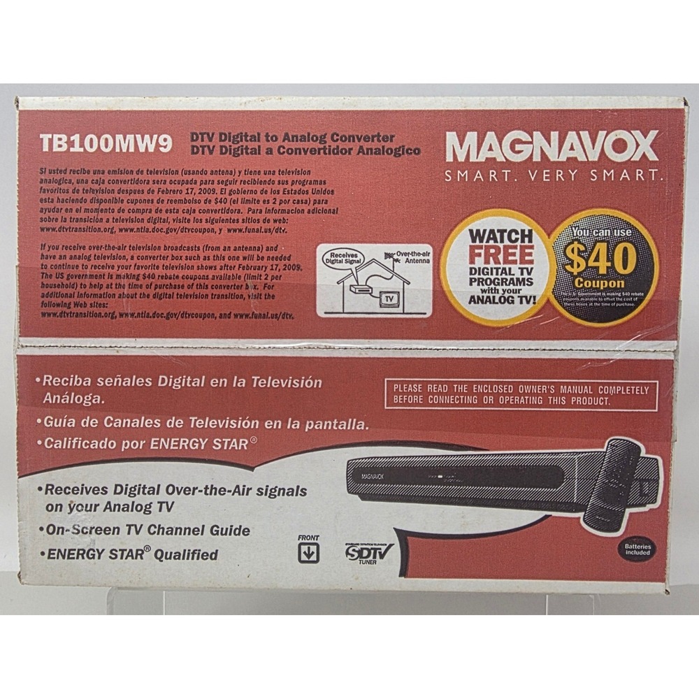 Magnavox TB100MW9 DTV Digital to Analog Converter Box Black SDTV Tuner NOP